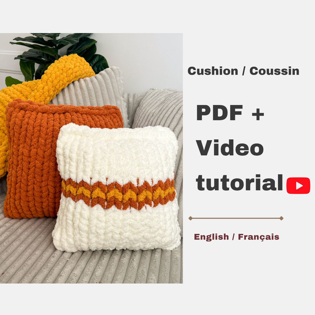 Coussin tricotée à la main — Patron PDF + Vidéo tutoriel
