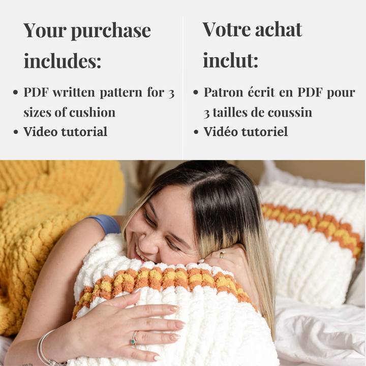 Coussin tricotée à la main — Patron PDF + Vidéo tutoriel